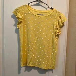 LOFT Yellow and White Polka Dot Short Sleeve Tee